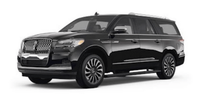 Black luxury SUV with a sleek design and prominent grille, showcasing modern features and spaciousness, ideal for family or executive travel.
