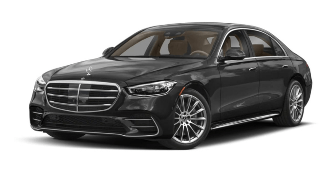 Sleek black Mercedes-Benz S-Class sedan showcasing a luxurious design with elegant lines and modern features, highlighting automotive sophistication.